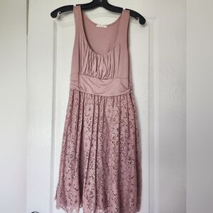 Medium GUC soft Mauve Blush Pink Lace Boho Dress Crochet Summer Spring Fall